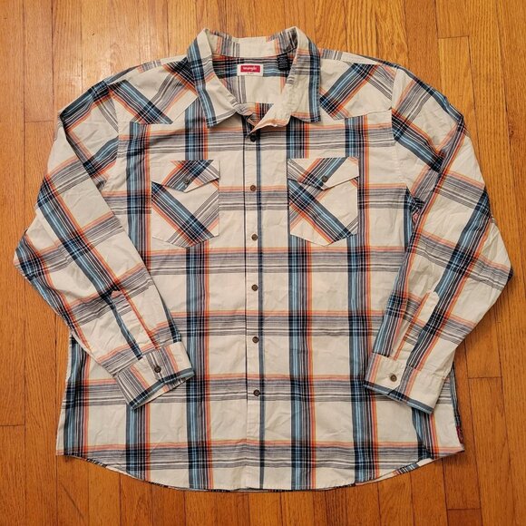Wrangler Long Sleeve Plaid Blue Red Shirt 3XL Cotton Button Down Western Rodeo B - Picture 1 of 5